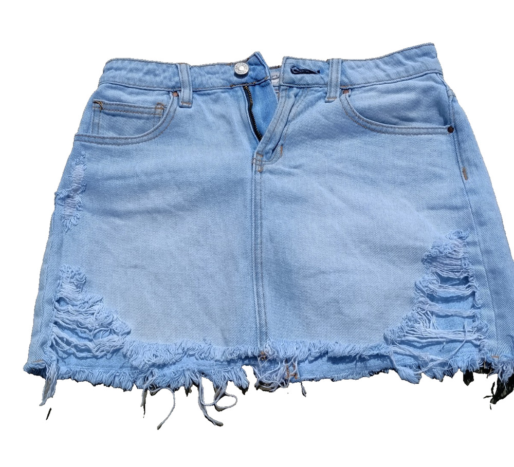 PacSun Denim Mini Skirt Women's Size 24 Blue Frayed Hem 5-Pocket Distressed